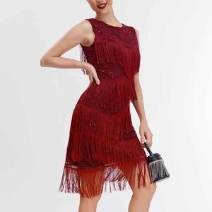 Elegant Red Fringe Mini Dress